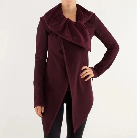 Lululemon Presence Of Mind Jacket Velvet Sherpa Bordeaux Maroon Red Drama Size 4 - Picture 2 of 11